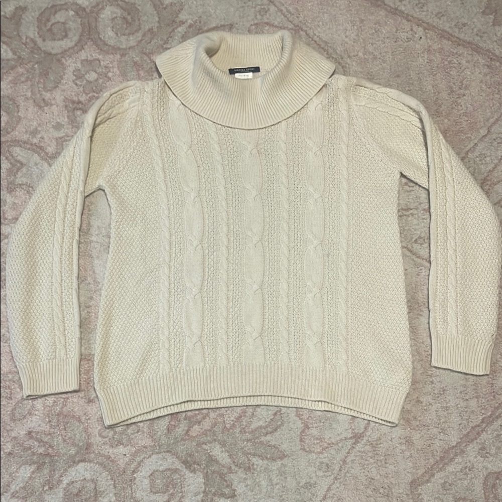 Marina Rinaldi Cream Cable Knit Turtleneck Sweater